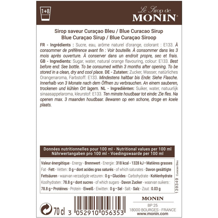 Monin Blue Curacao Syrup - 700ml - Rusty Barrel