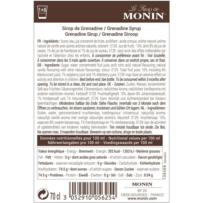 Monin Grenadine Syrup - 700ml - Rusty Barrel